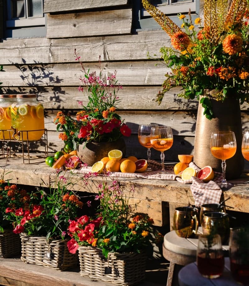 decorated flowers and fruits