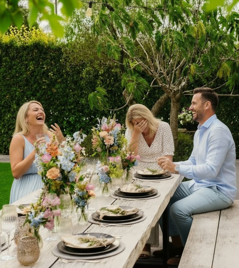 a man and a woman are smiling