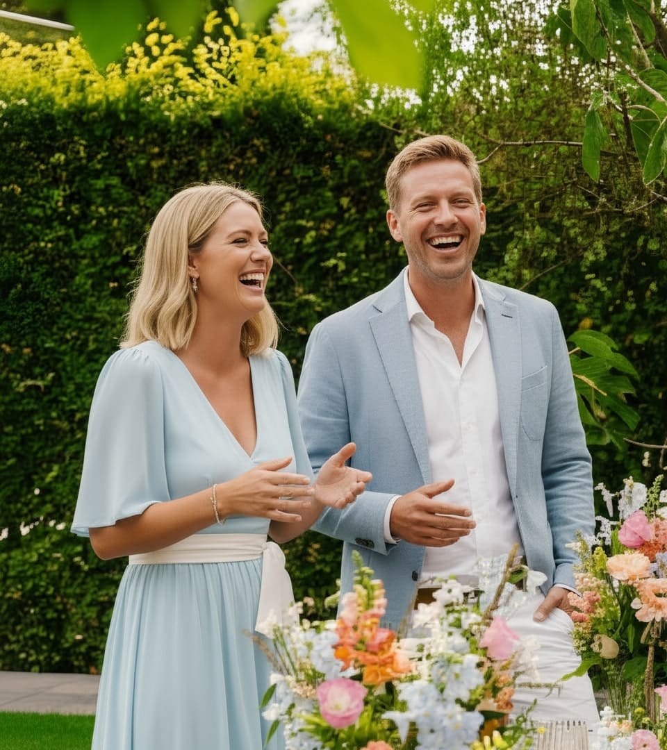 a man and a woman are smiling